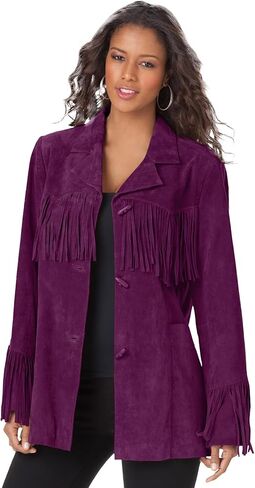 Roaman's Women's Plus Size Fringe Suede Jacket in Saudi Arabia