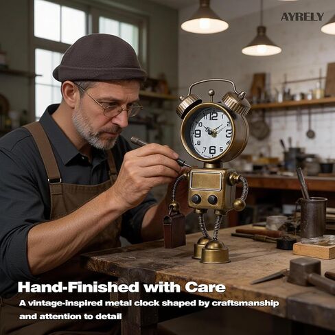 AYRELY® ساعة طاولة روبوت Steampunk الصناعية، ساعة مكتب ورف معدنية تعمل بالبطارية، ساعة ديكور ميكانيكية قديمة للمنزل، غرفة المعيشة، ديكور الموقد in Kuwait