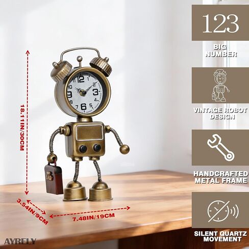 AYRELY® ساعة طاولة روبوت Steampunk الصناعية، ساعة مكتب ورف معدنية تعمل بالبطارية، ساعة ديكور ميكانيكية قديمة للمنزل، غرفة المعيشة، ديكور الموقد in Kuwait