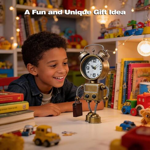 AYRELY® ساعة طاولة روبوت Steampunk الصناعية، ساعة مكتب ورف معدنية تعمل بالبطارية، ساعة ديكور ميكانيكية قديمة للمنزل، غرفة المعيشة، ديكور الموقد in Kuwait