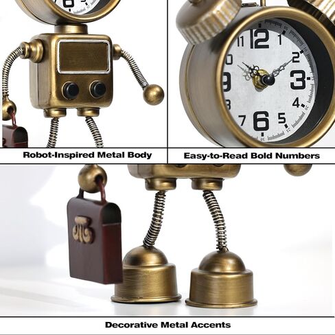 AYRELY® ساعة طاولة روبوت Steampunk الصناعية، ساعة مكتب ورف معدنية تعمل بالبطارية، ساعة ديكور ميكانيكية قديمة للمنزل، غرفة المعيشة، ديكور الموقد in Kuwait