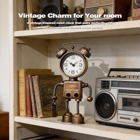 AYRELY® ساعة طاولة روبوت Steampunk الصناعية، ساعة مكتب ورف معدنية تعمل بالبطارية، ساعة ديكور ميكانيكية قديمة للمنزل، غرفة المعيشة، ديكور الموقد in Kuwait