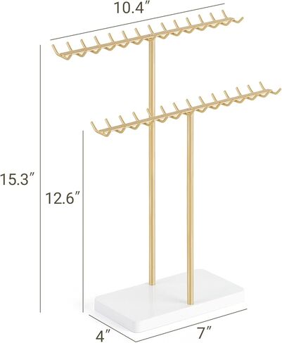 Mkono Necklace Holder Organizer Metal Jewelry Display Stand 2 Tier Bracelet Hanger Gold Tree Tower Rack with Tary for Storage Bangles and Earrings Gift for Women Bedroom Dressing Table Decor in Saudi Arabia