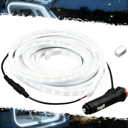 dibms 177 "الحث المغناطيسي الديناميكي المتدفق أدى شريط إضاءة صندوق السيارة، عالمي مرن IP65 مقاوم للماء سيليكون قابل للقص 12 فولت إضاءة محيطة داخلية للسيارات سيارات الدفع الرباعي والشاحنات البيضاء in Kuwait