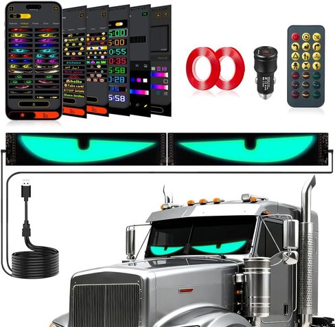 Eyes Led Lights for Cars 2PCS - 14.72x3.62In Customizable Display, USB Powered, App/Remote Control, Synced Dual Screen Led Windshield Eyes for Cars/SUVs/Medium Trucks in Saudi Arabia