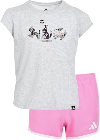 adidas Girls Cap Sleeve Heather Tee & Woven Short Set (Toddler/Little Kids) in Saudi Arabia