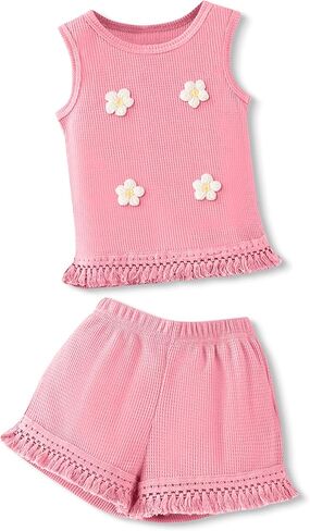 ملابس أطفال بناتي بدون أكمام، بلوزة وسروال قصير، ملابس صيفية لطيفة للفتيات، مقاس 4-7 سنوات in Kuwait