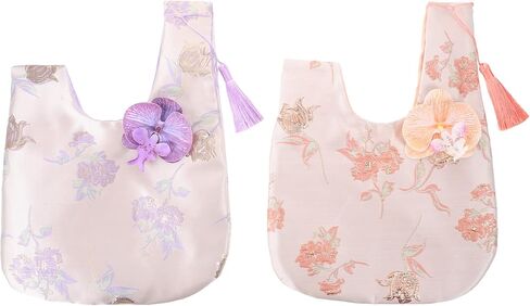 LIFKOME 2Pcs Embroidered Brocade Handbag - Brocade Wristlets Bag - Floral Jacquard Clutch Purse with Tassel - Knot Tote Bag for Packaging in Saudi Arabia