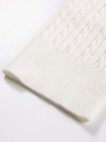 Girls Cable Knit Cardigan White V-Neck Striped Trim Pocket Long Sleeve Sweater for Girls 6-16Y in Saudi Arabia