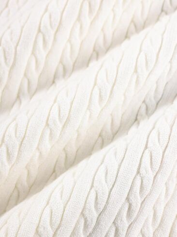 Girls Cable Knit Cardigan White V-Neck Striped Trim Pocket Long Sleeve Sweater for Girls 6-16Y in Saudi Arabia