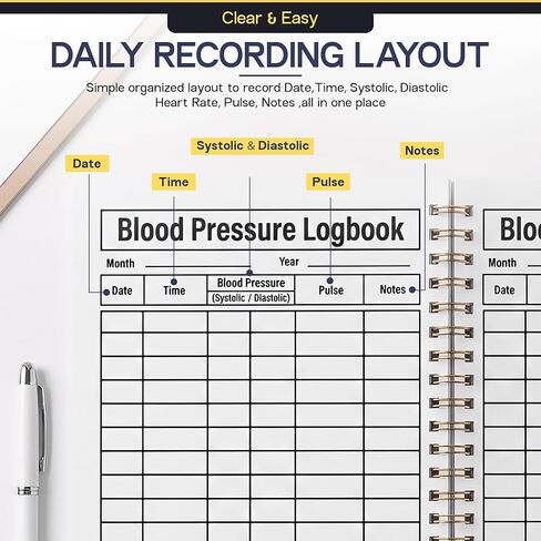 Spiral Bound Blood Pressure Log Book - for Daily Tracking Record & Monitor Your Systolic, Diastolic, Heart Rate & Pulse Readings at Home,2-Year BP Diary in Saudi Arabia