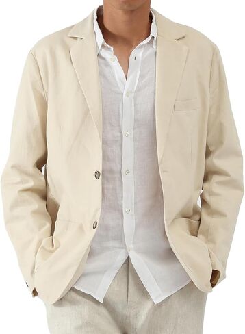 Mens Casual Blazer Sport Coat Lightweight Jacket Cotton Linen Blend Business Wedding Formal Two Button Design in Saudi Arabia
