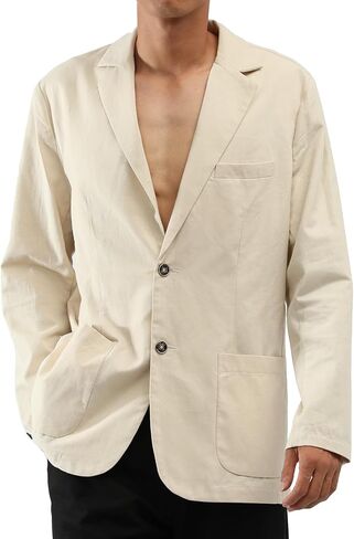 Mens Casual Blazer Sport Coat Lightweight Jacket Cotton Linen Blend Business Wedding Formal Two Button Design in Saudi Arabia