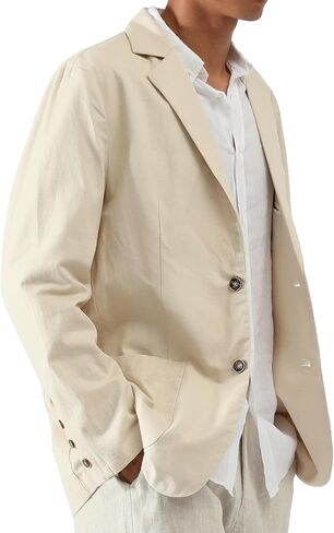 Mens Casual Blazer Sport Coat Lightweight Jacket Cotton Linen Blend Business Wedding Formal Two Button Design in Saudi Arabia