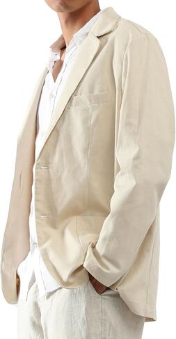 Mens Casual Blazer Sport Coat Lightweight Jacket Cotton Linen Blend Business Wedding Formal Two Button Design in Saudi Arabia