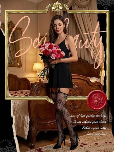 6 Pairs Women Fishnet Thigh High Stockings Patterned Suspender Pantyhose Garter Tights Garter Belt Tights for Women in Saudi Arabia