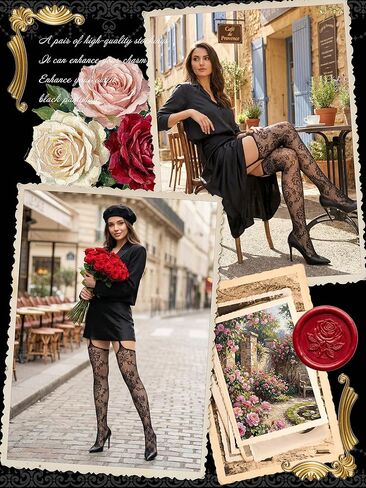 6 Pairs Women Fishnet Thigh High Stockings Patterned Suspender Pantyhose Garter Tights Garter Belt Tights for Women in Saudi Arabia