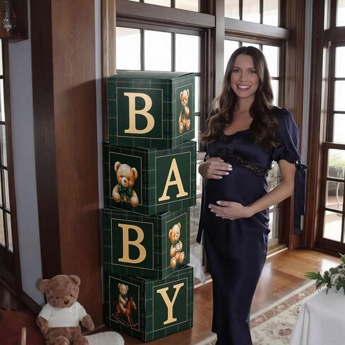 Sosation Luxury Equestrian Bear Baby Shower Decoration Green Blue Tartan Plaids Balloons Bear Baby Shower Boxes Vintage Gender Reveal Party Decor First Birthday Backdrop Elegance Supplies in Saudi Arabia