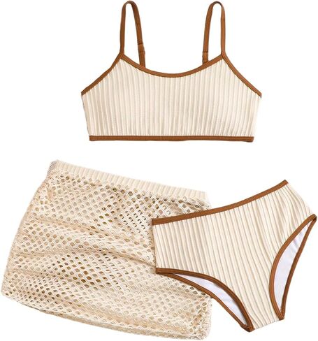 SHENHE Girl's 3 Piece Swimsuits Color Block Adjustable Strap Bikini Bathing Suit with Skirt Cover Up in Saudi Arabia