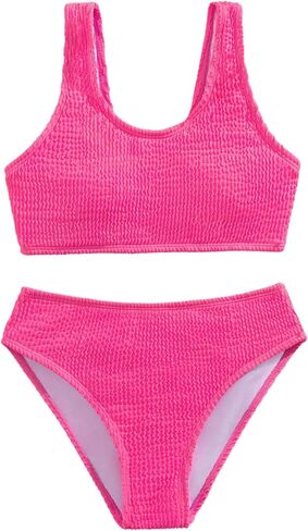 SHENHE Girl's Swimsuits 2 Piece Bathing Suits Scoop Neck Mid Waisted Textured Bikini Set in Saudi Arabia