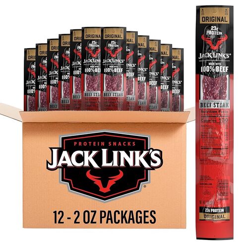 Jack Link's Beef Steak, Original - Protein Snacks, Beef Jerky Meat Snack with 23g of Protein, Made with 100% Beef, Individually Wrapped Bulk Snack Pack, Keto Friendly - 2 Oz. (12 Count) in Saudi Arabia