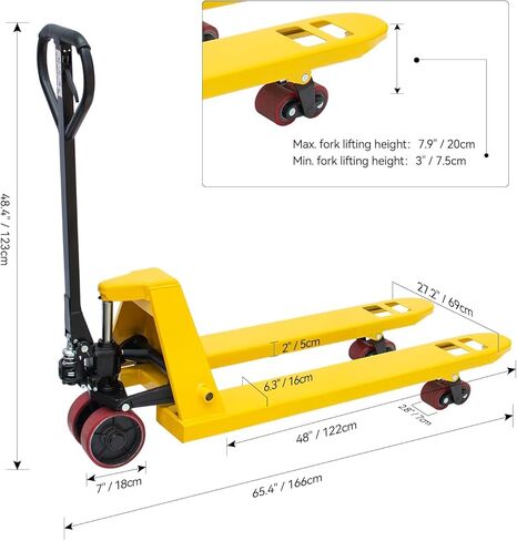 Manual Pallet Jack 6,600 LBS Capacity, 48" x 27" Heavy Duty Pallet Truck with Nylon Wheels, Industrial Hand Pallet Jack for Warehouse, Factory & Material Handling in Saudi Arabia