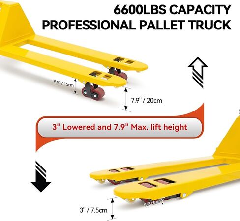 Manual Pallet Jack 6,600 LBS Capacity, 48" x 27" Heavy Duty Pallet Truck with Nylon Wheels, Industrial Hand Pallet Jack for Warehouse, Factory & Material Handling in Saudi Arabia