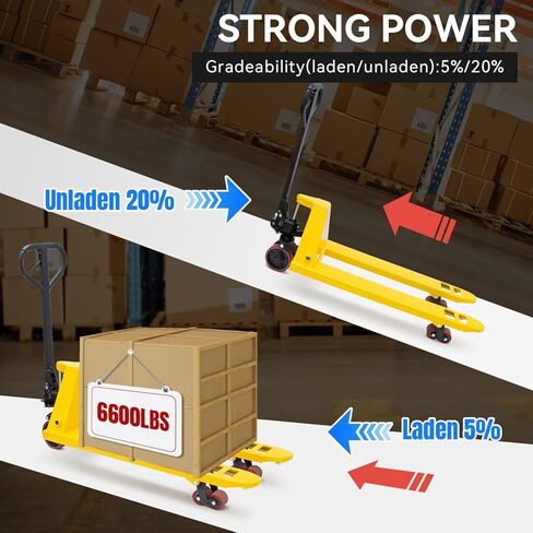 Manual Pallet Jack 6,600 LBS Capacity, 48" x 27" Heavy Duty Pallet Truck with Nylon Wheels, Industrial Hand Pallet Jack for Warehouse, Factory & Material Handling in Saudi Arabia