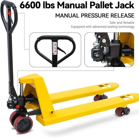 Manual Pallet Jack 6,600 LBS Capacity, 48" x 27" Heavy Duty Pallet Truck with Nylon Wheels, Industrial Hand Pallet Jack for Warehouse, Factory & Material Handling in Saudi Arabia