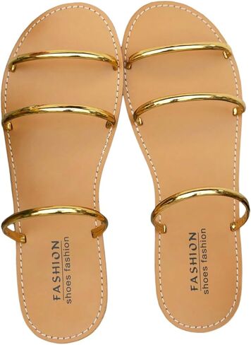 GORGLITTER Women's Metallic Strappy Sandals Dressy Sparkly Open Toe Flats Trendy Party Slides in Saudi Arabia