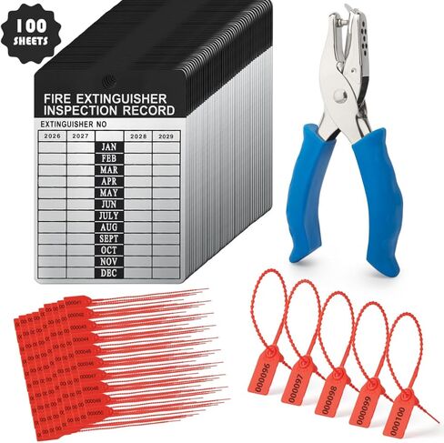 25 مجموعة من علامات طفاية الحريق 2026-2029 من علامات تسجيل فحص معدن الألومنيوم مقاس 2.2 × 3 بوصة مع مثقاب وربطات أمان مضغوطة مرقمة لفحص طفاية الحريق الشهري في الأماكن المغلقة والخارجية in Kuwait