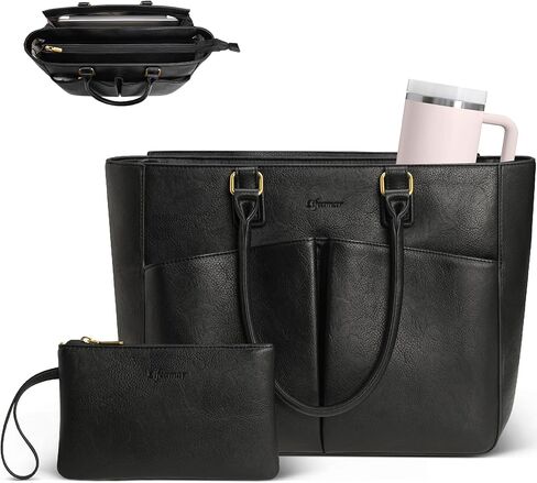 حقيبة كمبيوتر محمول للنساء، حقائب عمل جلدية، سعة كبيرة لحقيبة المعلم مع حامل أكواب كبير للنساء والممرضات in Kuwait