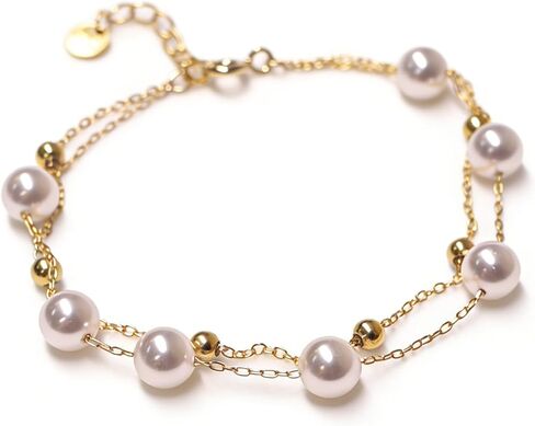 Dainty Pearl Zirconia Layered Bracelet for Women S925 Sterling Silver Pearl Crystal Beaded Bracelet to Daughter Mother Adjustable Link Chain Bracelets Birthday Wedding Jewelry Gifts in Kuwait