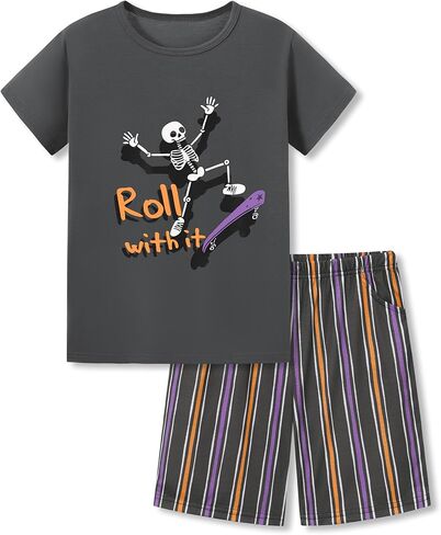 Beezizac Boys Pajamas CATCH SOME Z ' S Striped Summer 2-Piece Cool Short Sleeve & Shots PJs Kid Sleepwear Size 6-18 in Kuwait
