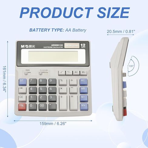 PATIKIL Desktop Calculator, Solar AA Battery Dual Powered 12 Digit Large LED Display Computer Button Office Calculators for Office Home Desktop, Grey ADG98133 in Saudi Arabia