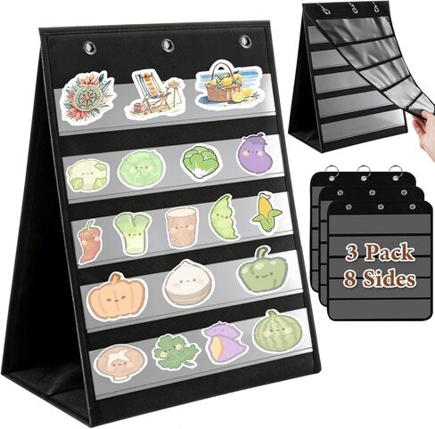 مخطط جيب الطاولة 14 × 17 بوصة - تصميم الوجه 3 صفحات 8 جوانب حامل عرض الملصقات المحمول منظم التدريس من قماش أكسفورد للفصول الدراسية والمدرسة المنزلية ومستلزمات المعلمين (في انتظار براءة الاختراع) in Kuwait