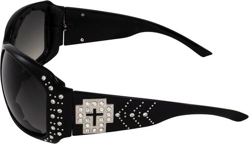 Rodeo Queen زوجان من النظارات الشمسية للدراجات النارية للنساء بإطار أسود مبطن مع أحجار الراين اللامعة وعدسات متدرجة دخانية in Kuwait