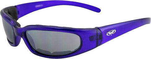 Global Vision Chicago Padded Motorcycle Sunglasses Purple Frames with Flash Mirror Lenses in Saudi Arabia