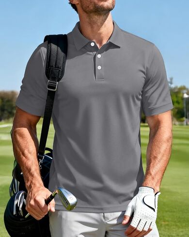 Men's Polo Shirts 3 Buttons Casual Work T Shirts Quick Dry Short Sleeve Golf Shirt Outdoor Tops in Saudi Arabia