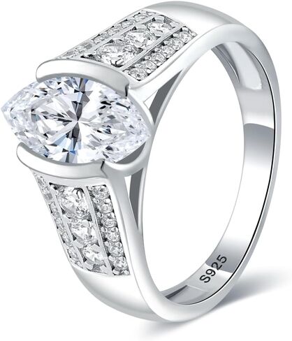 Moissanite Engagement Rings for women - 925 Sterling Silver 2CT Marquise Moissanite Wedding Ring Promise Rings Anniversary Jewelry in Saudi Arabia