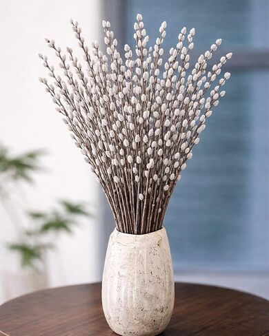 Natural Pussy Willow Branches for Home Décor, 20-24 Inch Tall Real Dried Willow Stems in Rustic Vase Filler Style, Farmhouse Spring Arrangement, All Natural Decorative Twigs (10 Branches) in Saudi Arabia