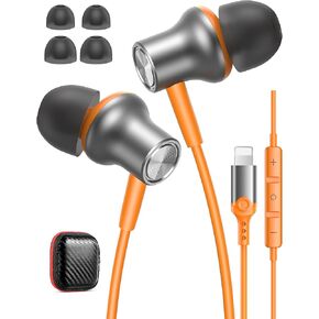iMangoo for Apple Headphones Magnetic HiFi Stereo Bass Wired Earbuds MFi Certified Headset Lightning Earphones with Microphone Volume Control for iPhone 14 Plus 13 Pro Max 12 Mini 11 10 XS XR Purple in Kuwait