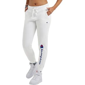 Champion womens Powerblend Jogger, Script Logo Pants, White-y07459, Large US in Saudi Arabia