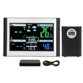 Weather Clock Station with Color Screen, Indoor Outdoor Temperature Humidity Monitor, Wireless Sensor, Multifunction Buttons - Accurate 24 - Hour Weather Forecast, Trend Tracking in Kuwait