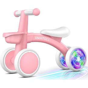 Umatoll Colorful Lighting Baby Balance Bike Toys for 1 Year Old Girl Gifts, Adjustable Seat Baby Walker, One Year Old Girl Birthday Gifts, 12-24 Months Toddler First Ride on Toys with Removable Basket in Saudi Arabia
