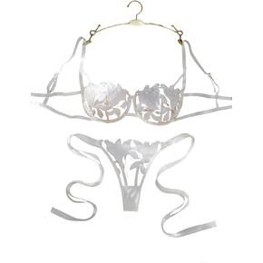 Sexy Lingerie Set for Women Adjustable Floral Lace & Sheer Mesh Wireless Triangle Bra and Thong Elegant Underwear in Saudi Arabia