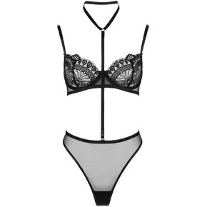 VORIXA Lingerie For Women Sexy Push Up Bra and Panty Set with Strappy and Removable Choker Lace Sheer outfits in Kuwait