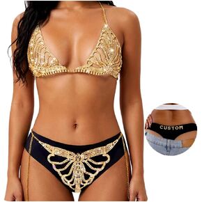 بلينغ حجر الراين البرازيلي الملابس الداخلية مجموعات للنساء مثير مع رسالة سلس سراويل كريستال سلسلة بيكيني الجسم المجوهرات in Kuwait