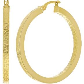Italian 14k Yellow Gold Greek Key Hollow Hoop Earrings 1.2" 3mm 3.2 grams in Saudi Arabia