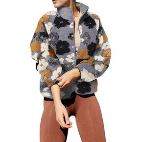 Aoang Floral Fleece Jacket Button Down Shacket Casual Sherpa Coats Warm Outwear in Saudi Arabia